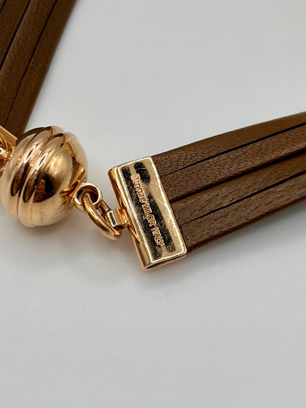 Bronze Milor Italy Leather Bracelet with Black Crystal Accents - Picture 10 of 10